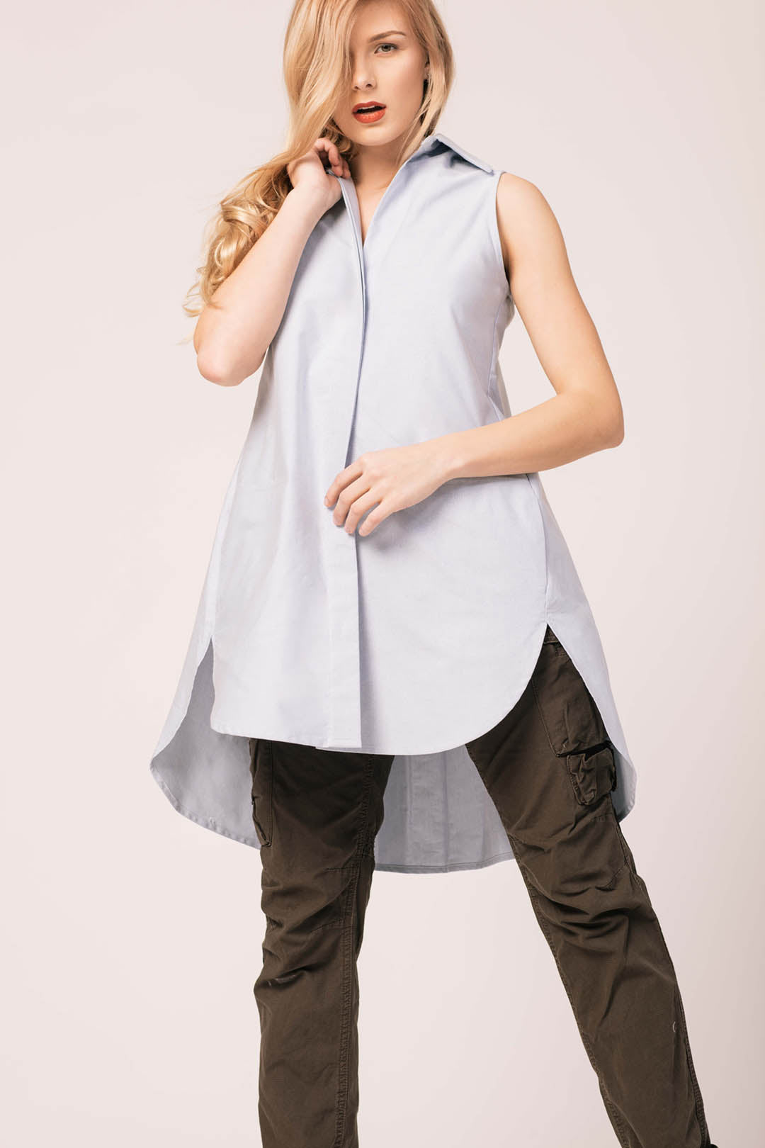 DEVON Sleeveless Tunic - Blue Oxford Cloth