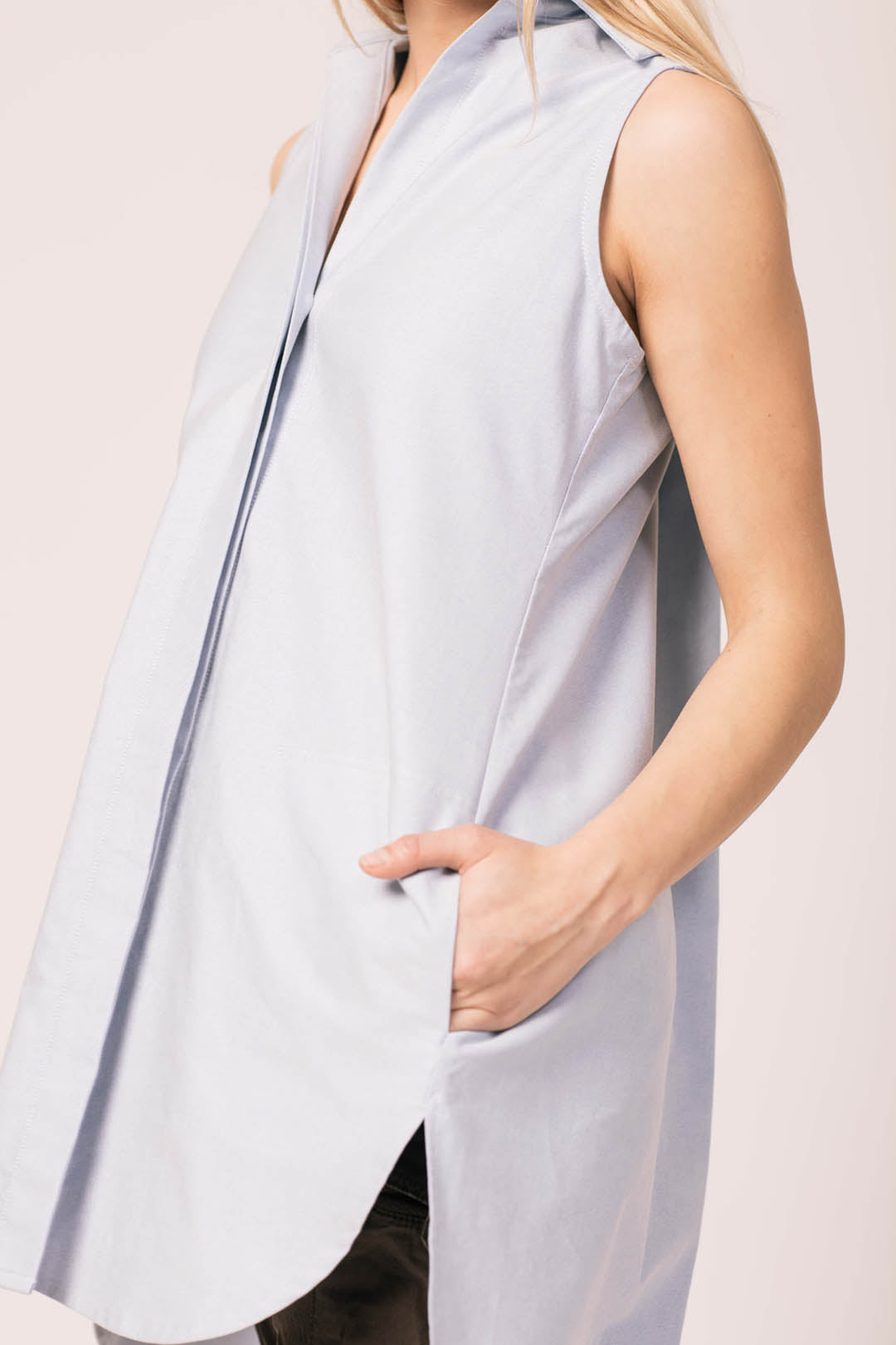 DEVON Sleeveless Tunic - Blue Oxford Cloth