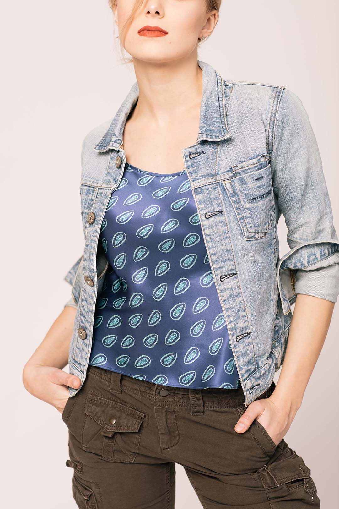 TAYLOR Silk Cami - Aqua Foulard