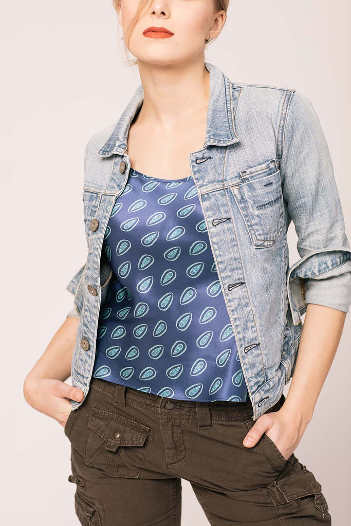 TAYLOR Silk Cami - Aqua Foulard