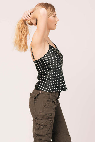 TAYLOR Silk Cami - White Polka Dots on Black