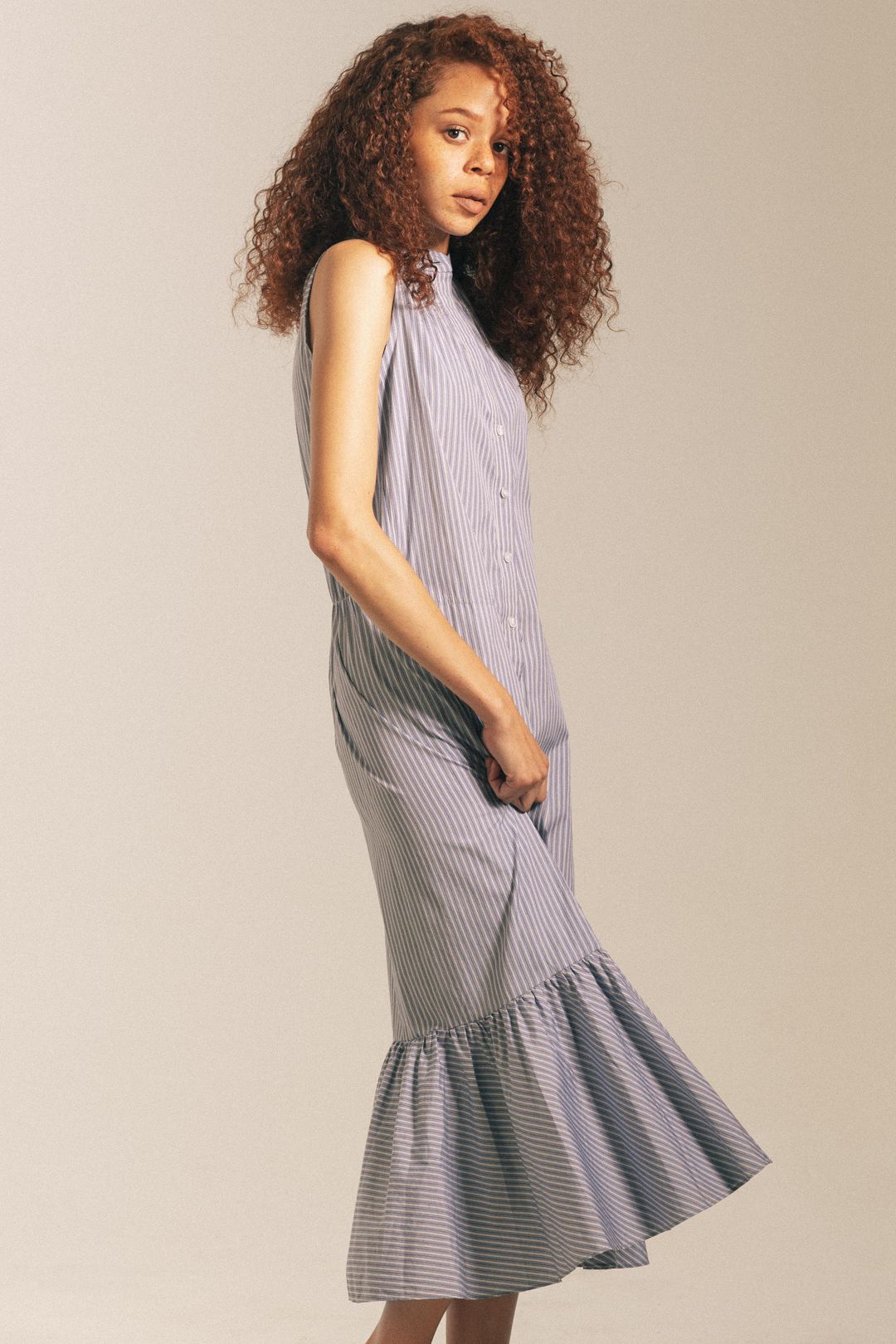 BLAKE Midi Dress - Pale Blue/Yellow Stripe