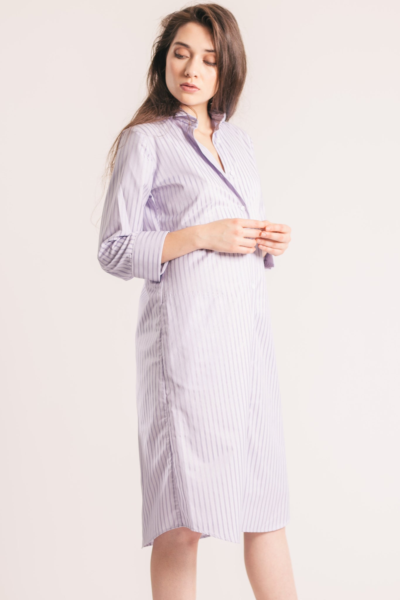 RYAN ¾ Sleeve Shirtdress - Lavender Tonal Stripe