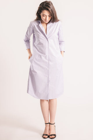 RYAN ¾ Sleeve Shirtdress - Lavender Tonal Stripe