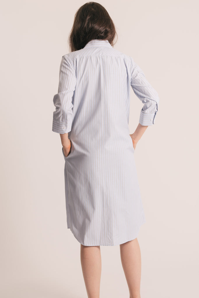 RYAN ¾ Sleeve Shirtdress - Light Blue and Black Stripe