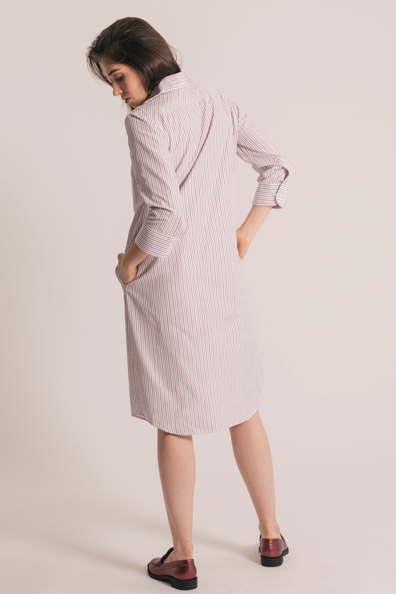 RYAN ¾ Sleeve Shirtdress - White Multi Stripe