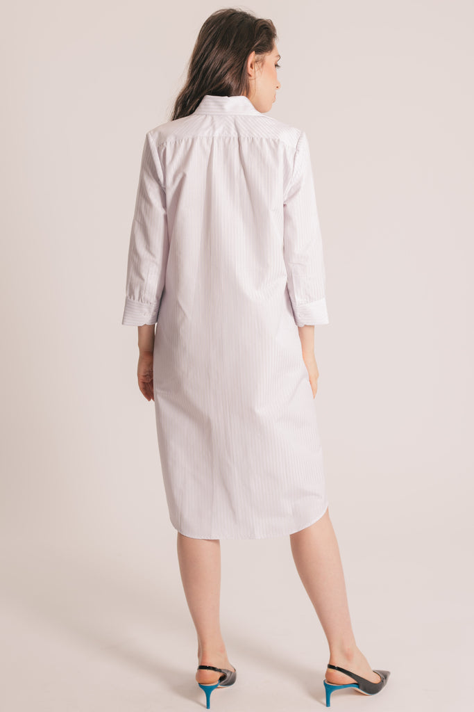 RYAN ¾ Sleeve Shirtdress - Lavender and White Stripe