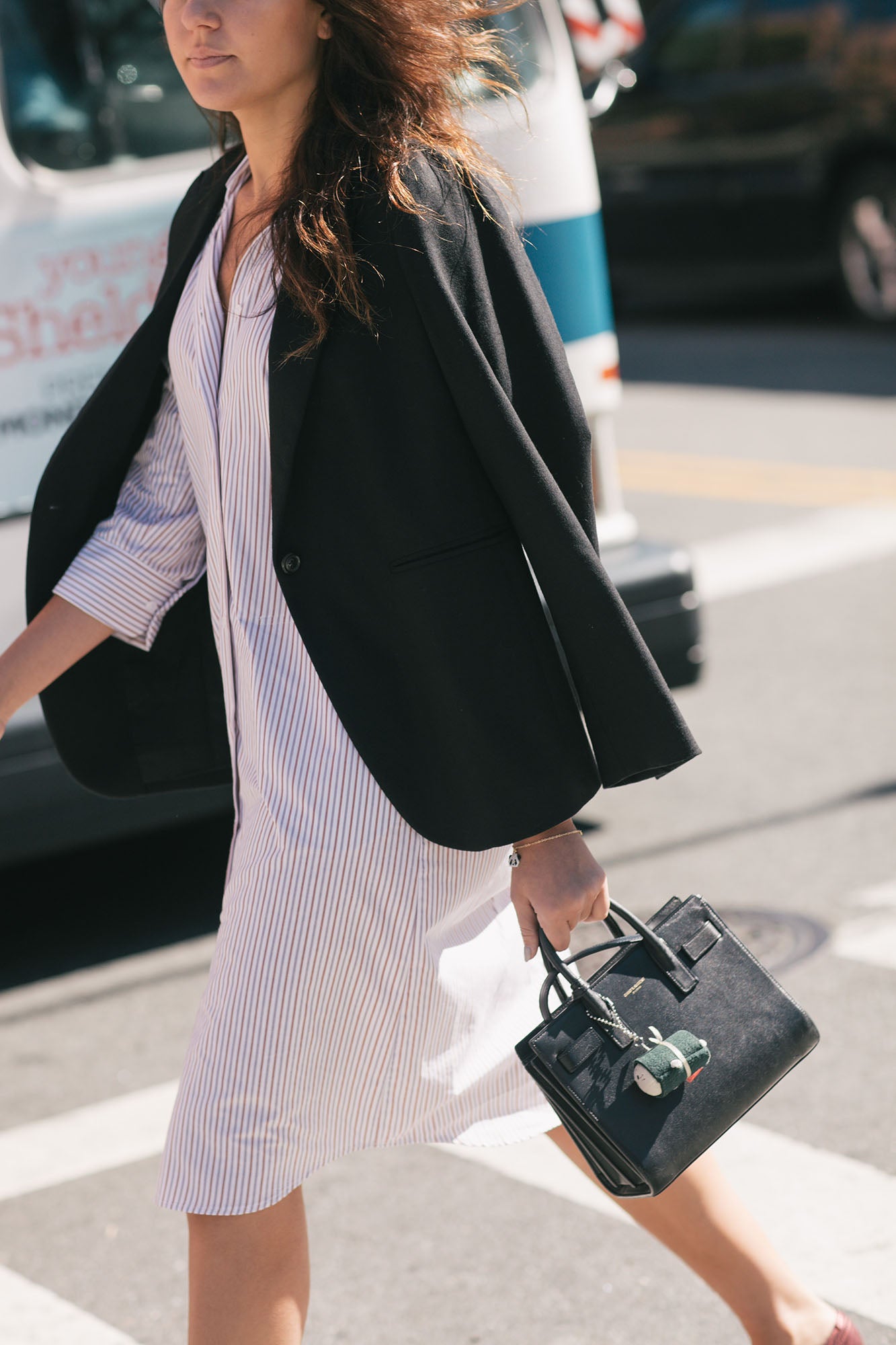 RYAN ¾ Sleeve Shirtdress - White Multi Stripe