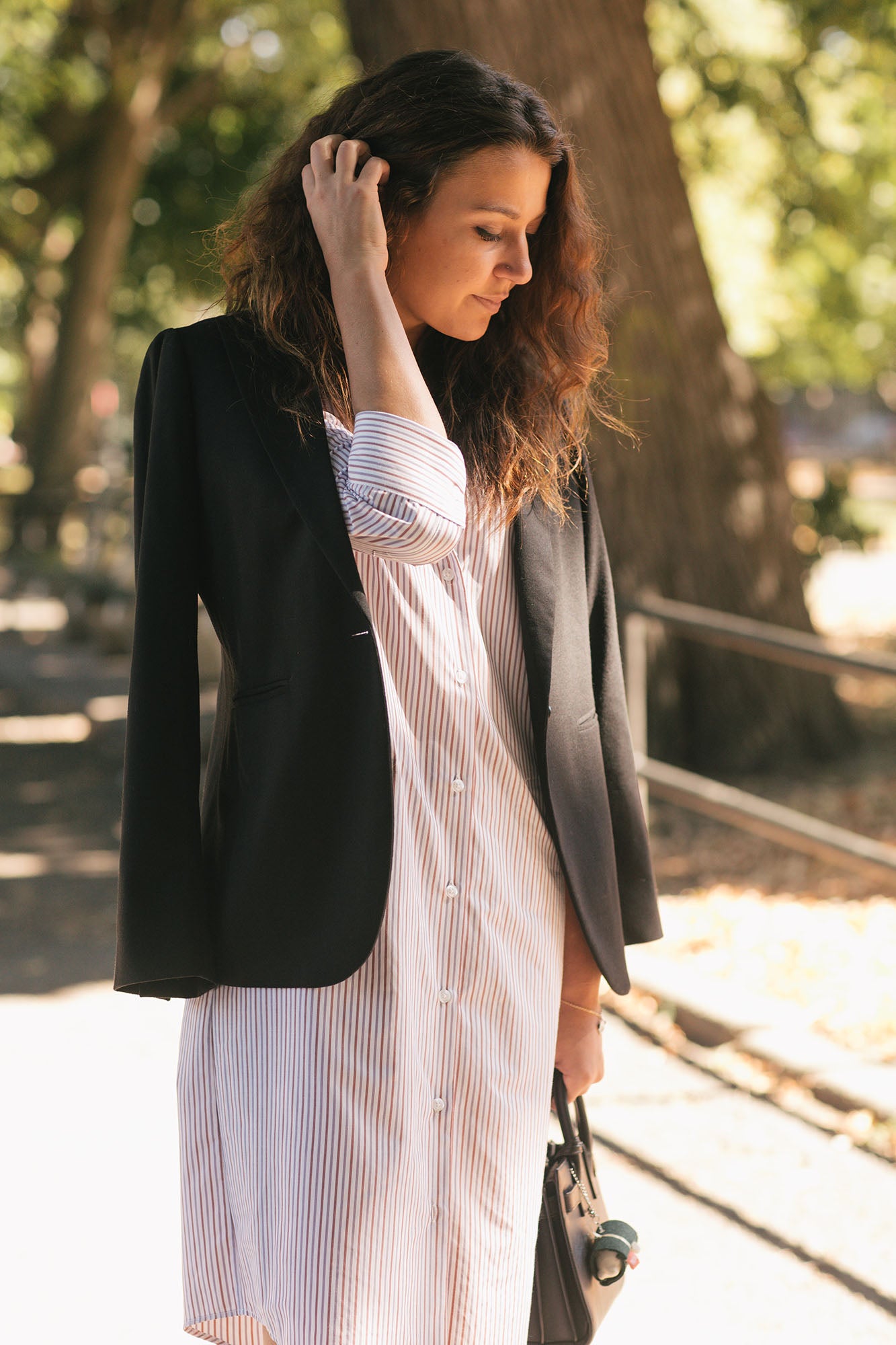 RYAN ¾ Sleeve Shirtdress - White Multi Stripe