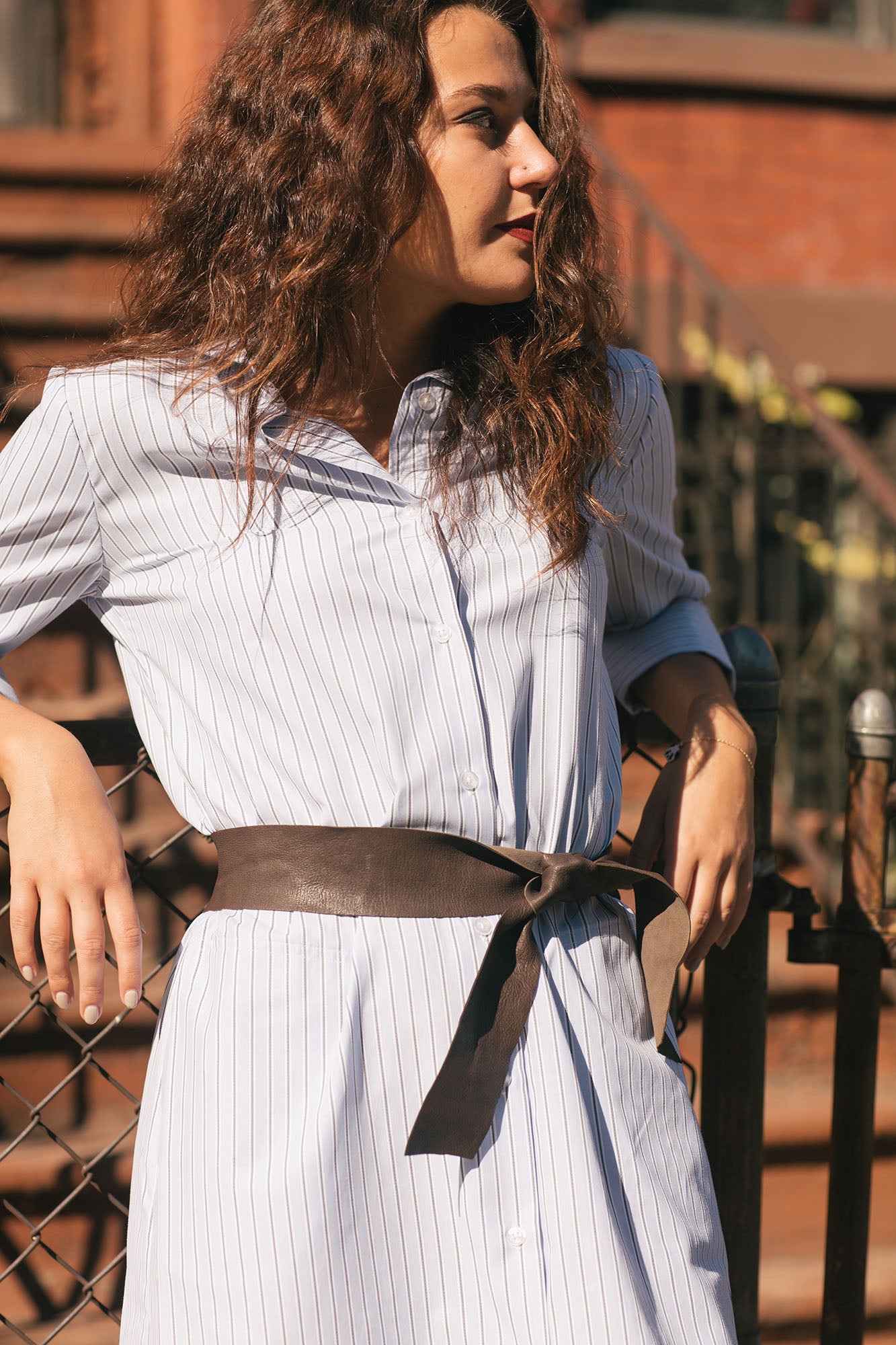 RYAN ¾ Sleeve Shirtdress - Light Blue and Black Stripe