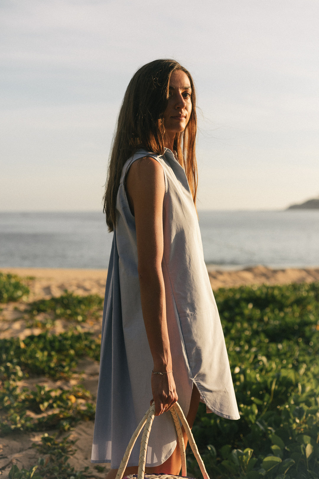 DEVON Sleeveless Tunic - Blue Oxford Cloth