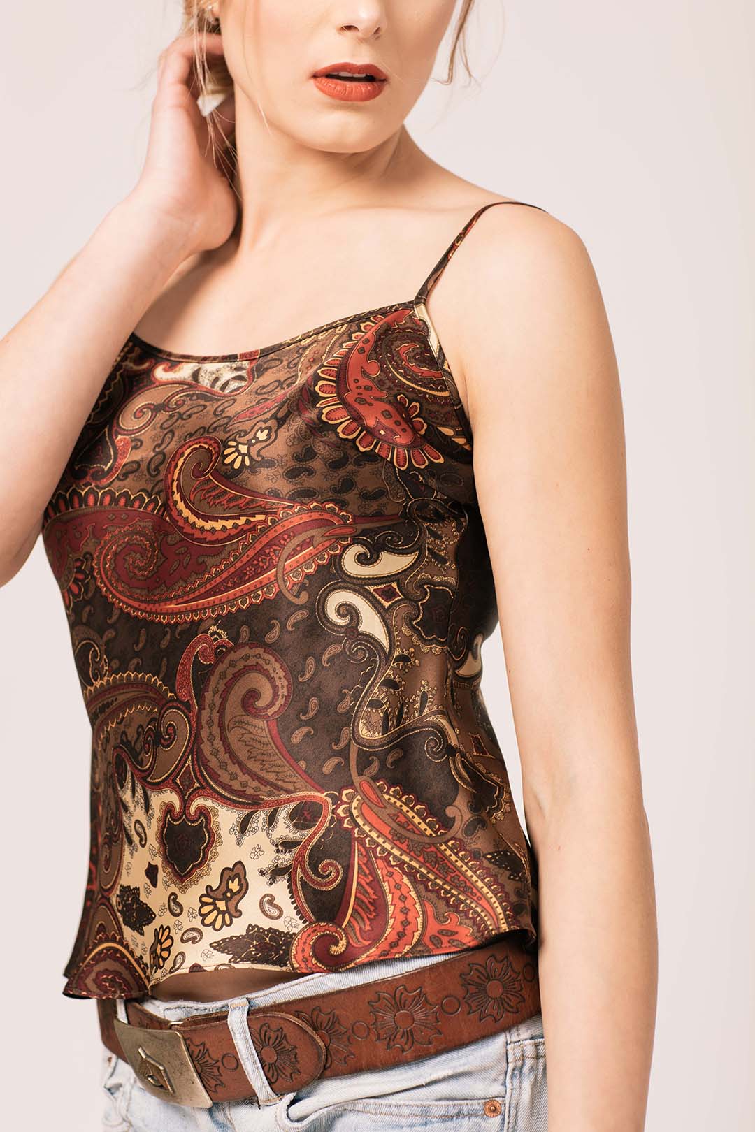 TAYLOR Silk Cami - Red and Sienna Paisley
