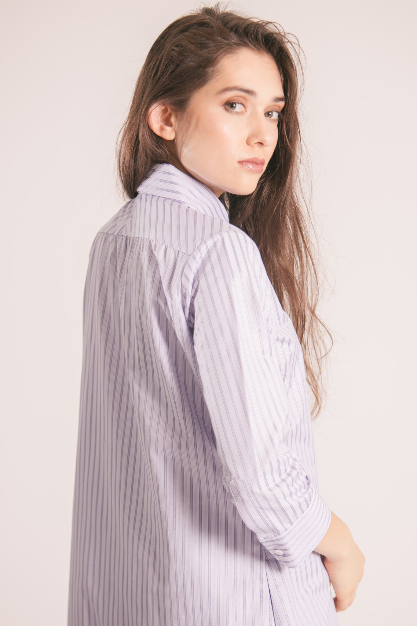 RYAN ¾ Sleeve Shirtdress - Lavender Tonal Stripe