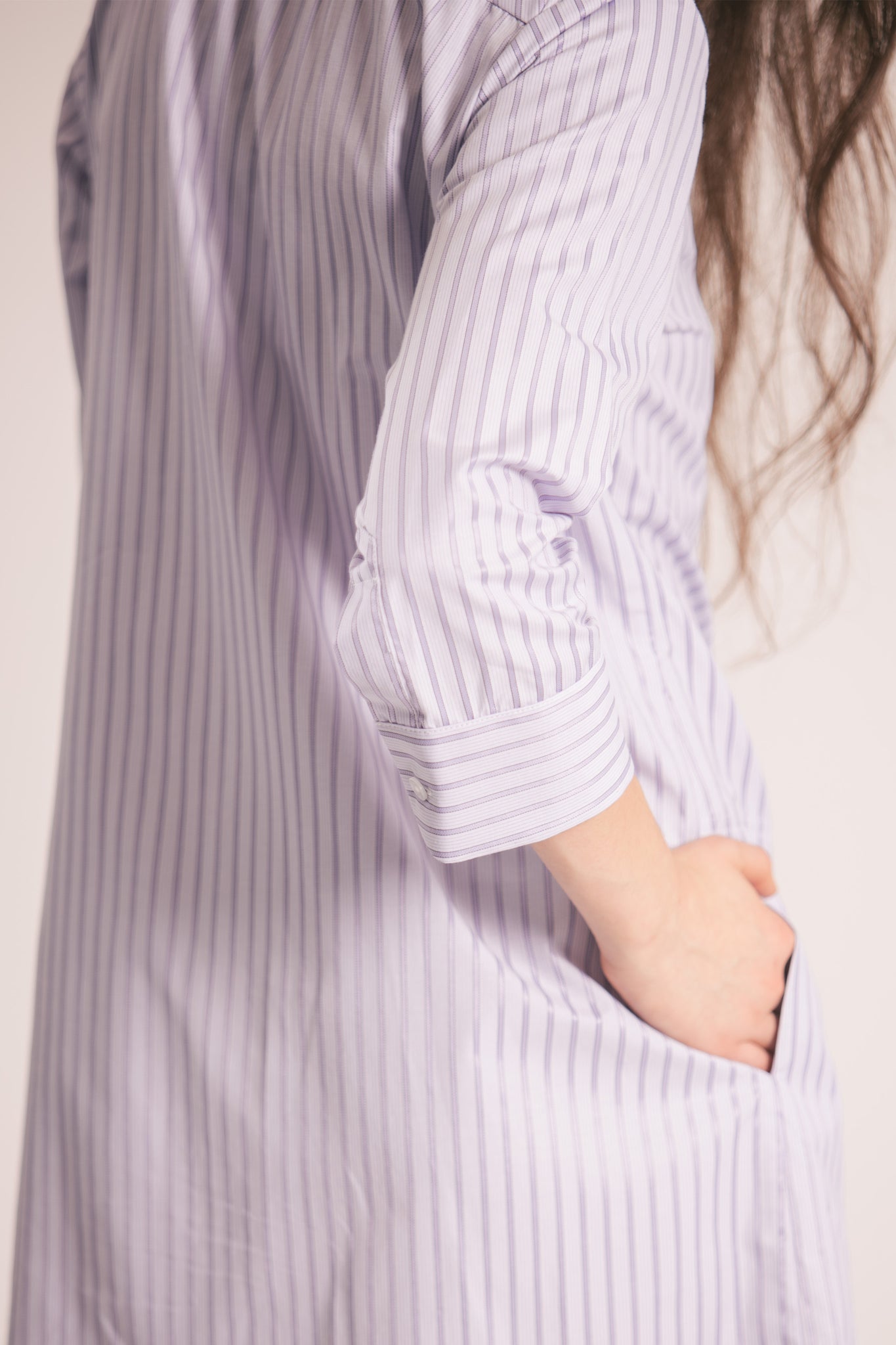 RYAN ¾ Sleeve Shirtdress - Lavender Tonal Stripe