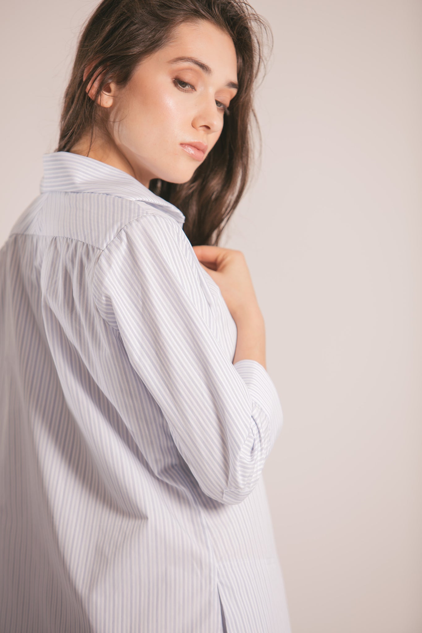 RYAN ¾ Sleeve Shirtdress - White and Blue Stripe