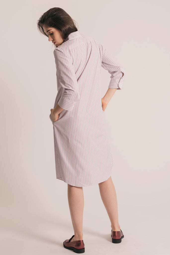 RYAN ¾ Sleeve Shirtdress - White Multi Stripe